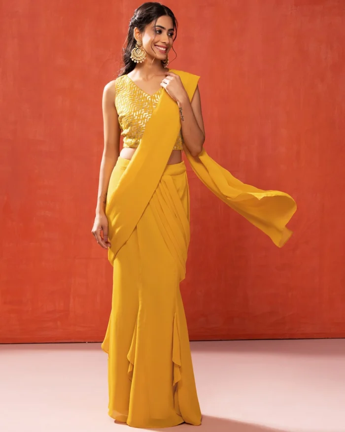 Set of 2 Women Ready to Wear Saree with Sequin Thread Embroidered Blouse - Image 1