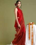 Woven Saree with Contrast Border - Image 3